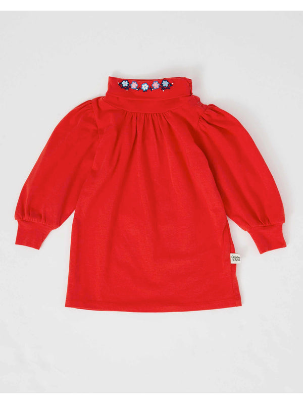 SOFIA EMBROIDERED PUFF SLEEVE SKIVVY - APPLE RED