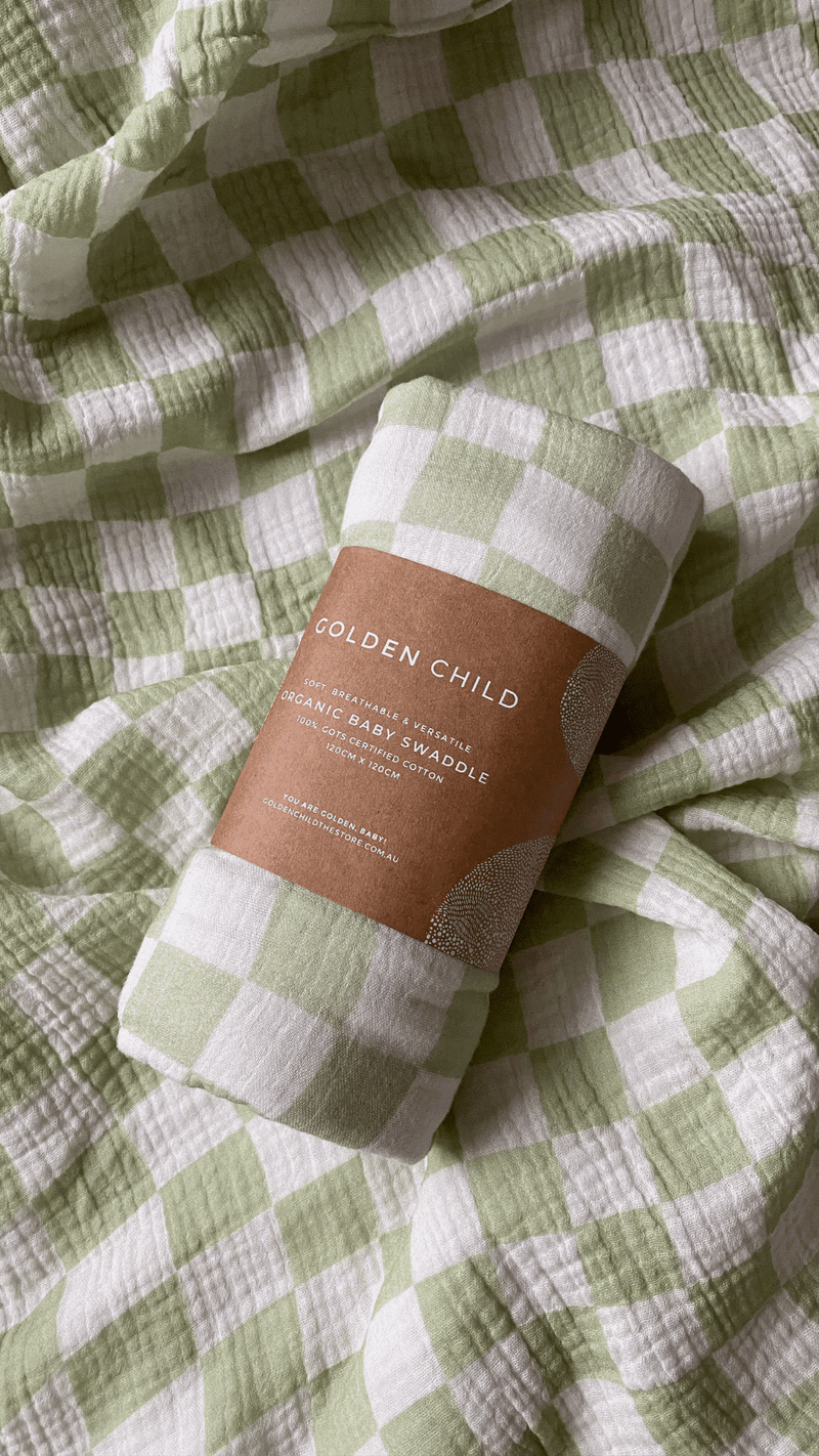 LIME CHECKED ORGANIC COTTON BABY SWADDLE