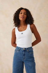 CERES RIBBED Logo Tank - White