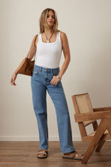 Zaeli Contour Rib Square Neck Tank - White