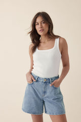 Zaeli Contour Rib Square Neck Tank - White