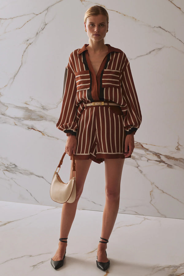The Trista Shorts - Cherrywood Stripe