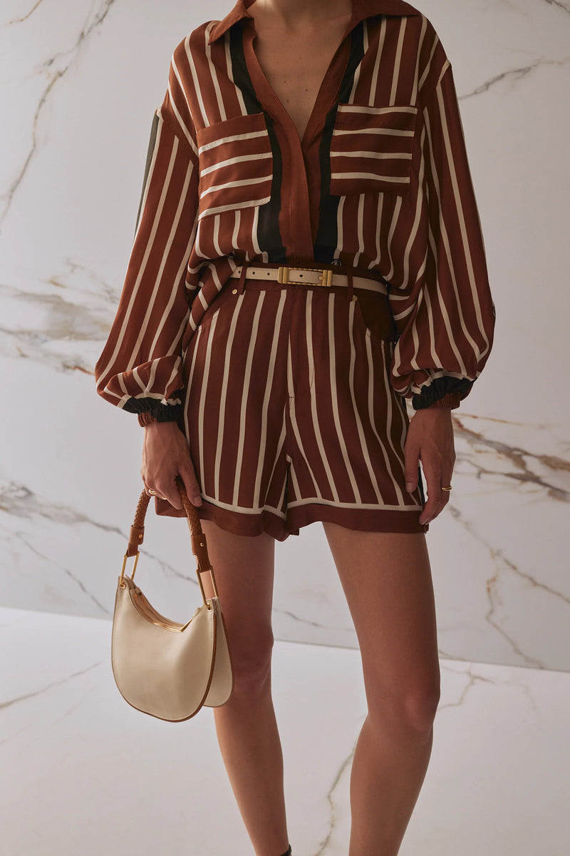 The Trista Shorts - Cherrywood Stripe