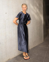 Gala Satin Midi Dress - Navy