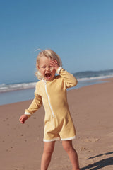 Mini Stripe Rib Surf Suit - Marigold
