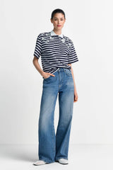 Striped polo shirt with flowers