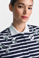 Striped polo shirt with flowers