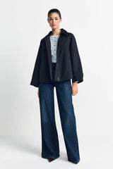 Trench jacket with corduroy collar