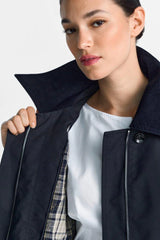 Trench jacket with corduroy collar
