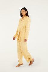 Beige Notched Lapel Front Tie Blazer