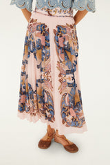 Sea Garden Scarf Pleated Maxi Skirt - Soft Pink