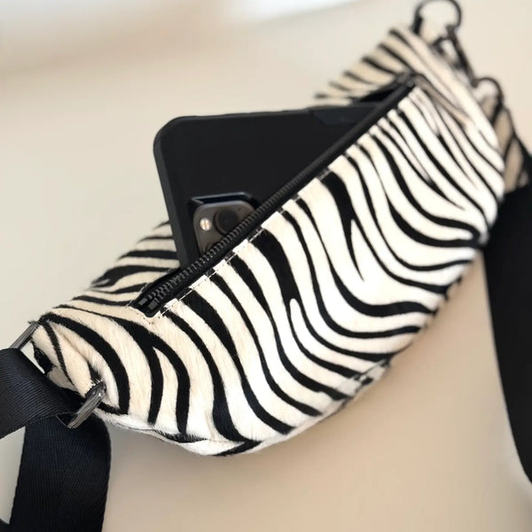 Zebra Print Hair On Hide Leather Crossbody