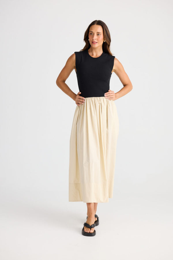 Daphne Dress - Ecru w Black