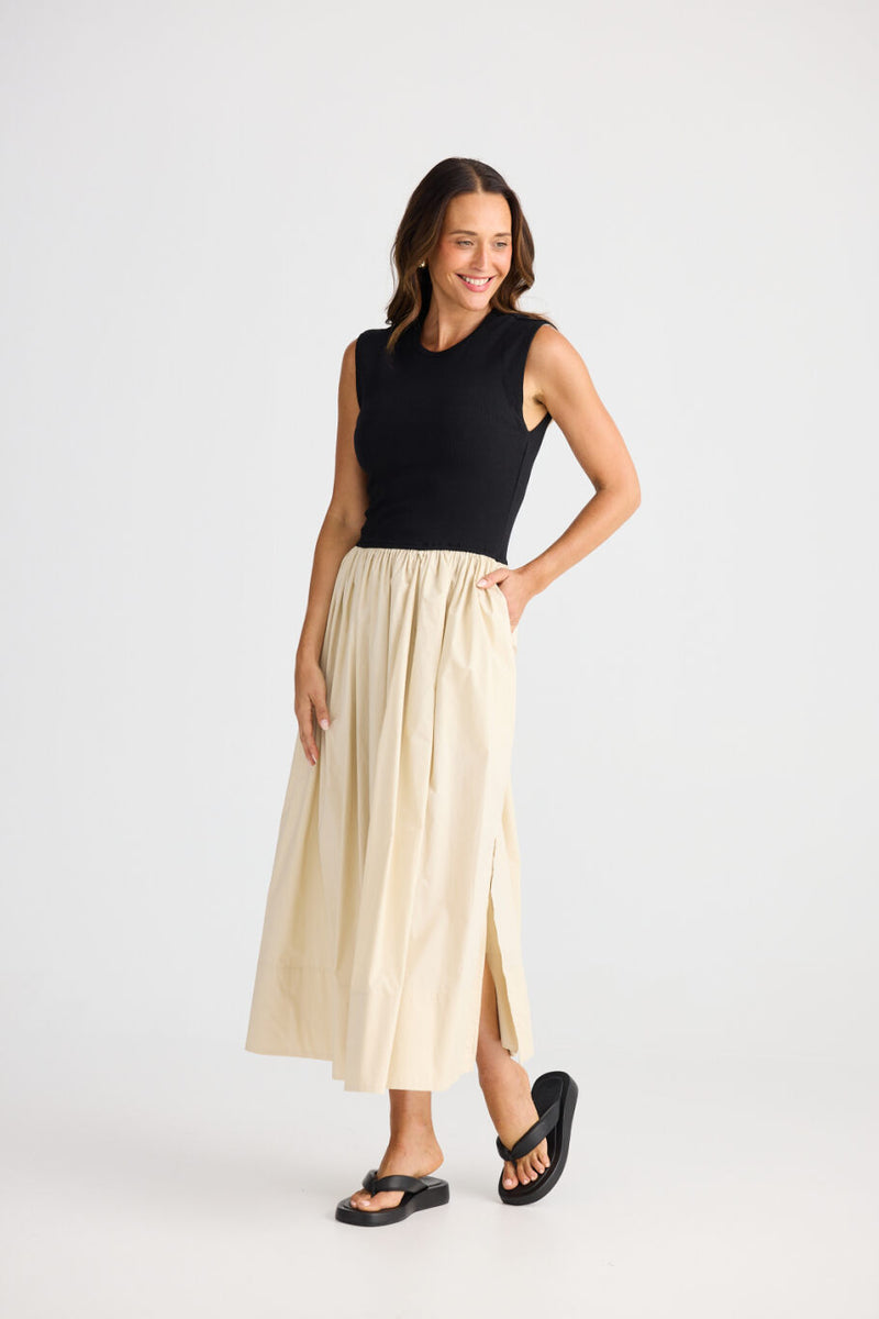 Daphne Dress - Ecru w Black