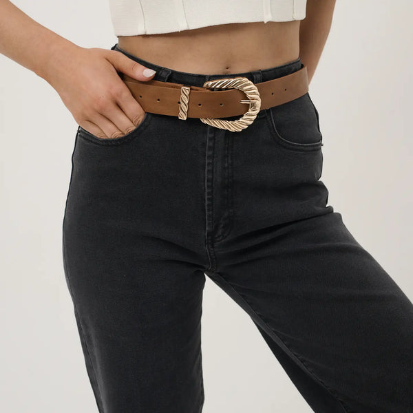 Amelie Twist Detail Buckle Belt in Tan