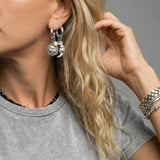 Moon and Sun Charm Pearl Hoop Earrings - SILVER