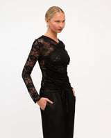 Cleo Lace Wrap Top - Black