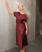Gala Satin Midi Dress - Merlot