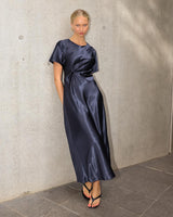 Gala Satin Midi Dress - Navy