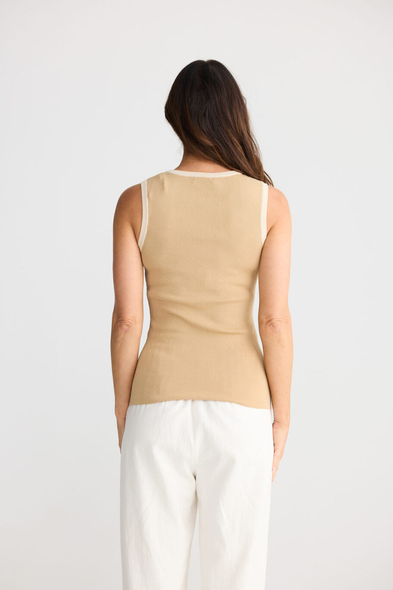 Ollie Contrast Tank - Pebble w Sand