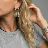 Moon and Sun Charm Pearl Hoop Earrings - GOLD