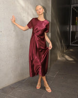 Gala Satin Midi Dress - Merlot