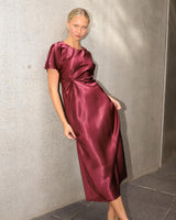 Gala Satin Midi Dress - Merlot