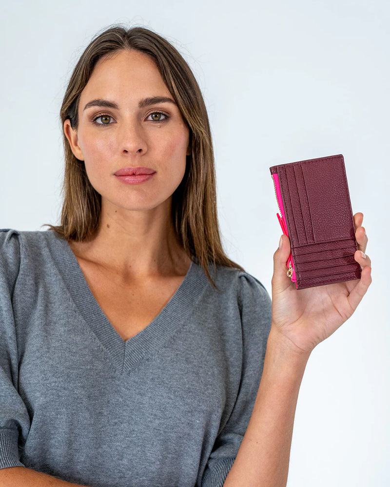 Compact Wallet - Burgundy Pebble
