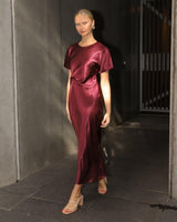 Gala Satin Midi Dress - Merlot