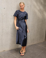 Gala Satin Midi Dress - Navy