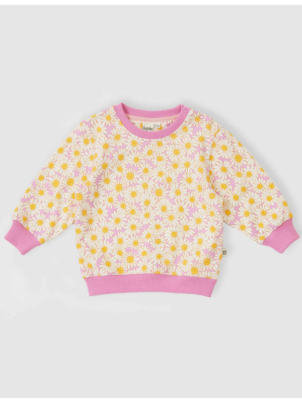 DAISY MEADOW RELAXED TERRY SWEATER - FAIRY FLOSS GOLDEN