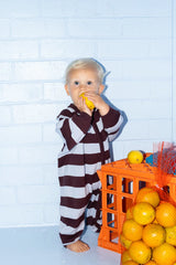 Organic Stripe Zipper Knit Starsuit - Plum & Haze