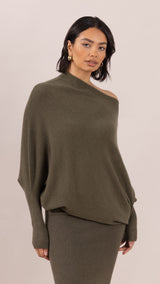 Natalie Asymmetric Sweater - Khaki