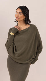 Natalie Asymmetric Sweater - Khaki