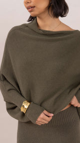 Natalie Asymmetric Sweater - Khaki