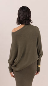 Natalie Asymmetric Sweater - Khaki