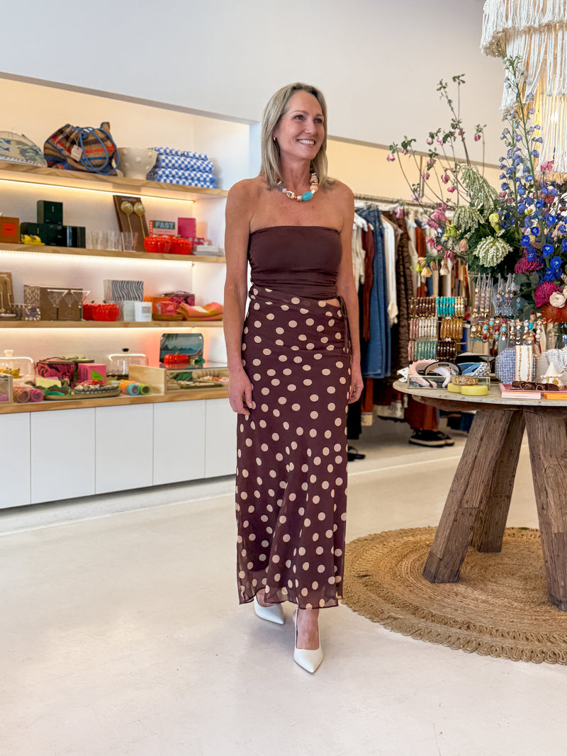 AINE DRESS - CHOC W/ CREAM POLKA DOT