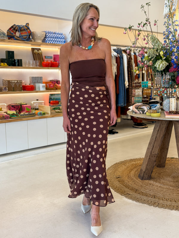 AINE DRESS - CHOC W/ CREAM POLKA DOT