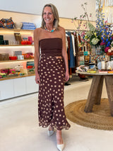 AINE DRESS - CHOC W/ CREAM POLKA DOT