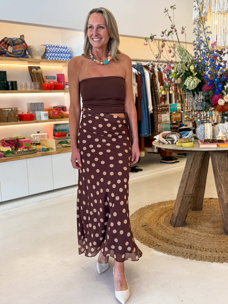 AINE DRESS - CHOC W/ CREAM POLKA DOT