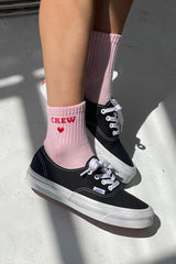 Embroidered Crew Socks - Strawberry Milk