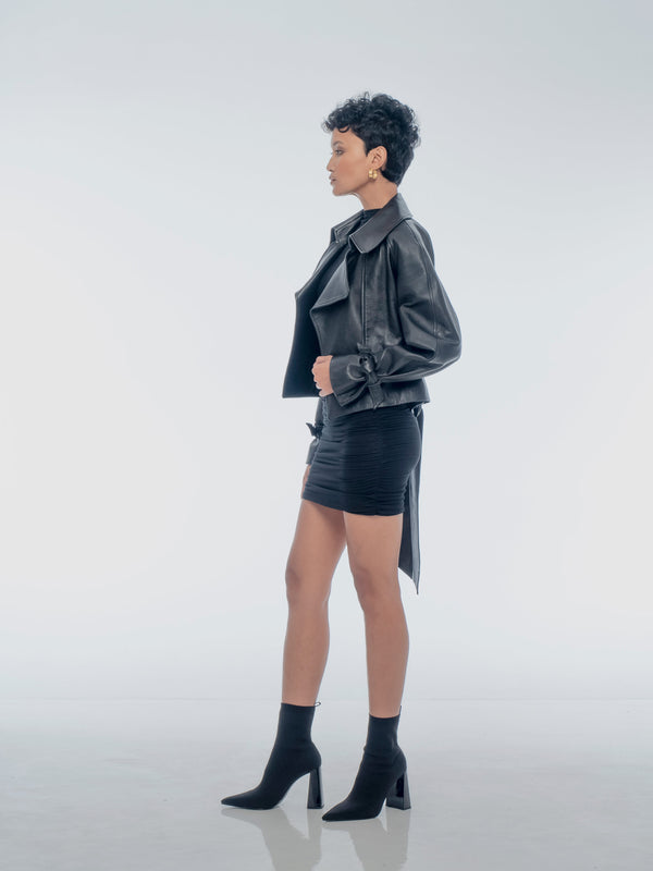 JACKIE LEATHER TRENCH COAT - BLACK
