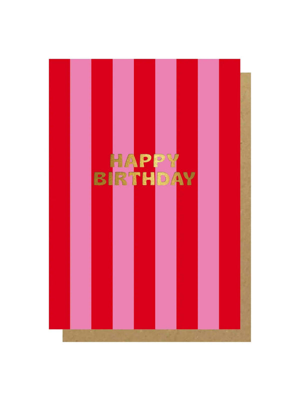 Happy Birthday Pink & Red Stripe Card