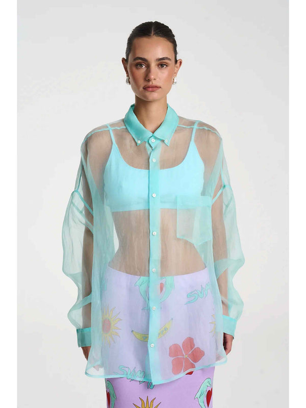 MERCURIO SILK SHIRT - AQUA