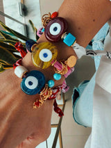 Bandana Scarf Bracelets with Large Glass Evil Eye