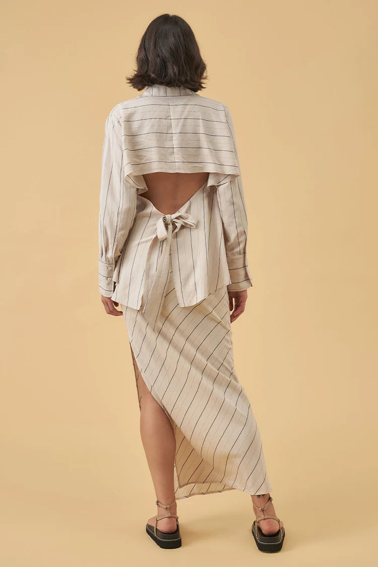 VALLEY BIAS SKIRT - ECRU STRIPE