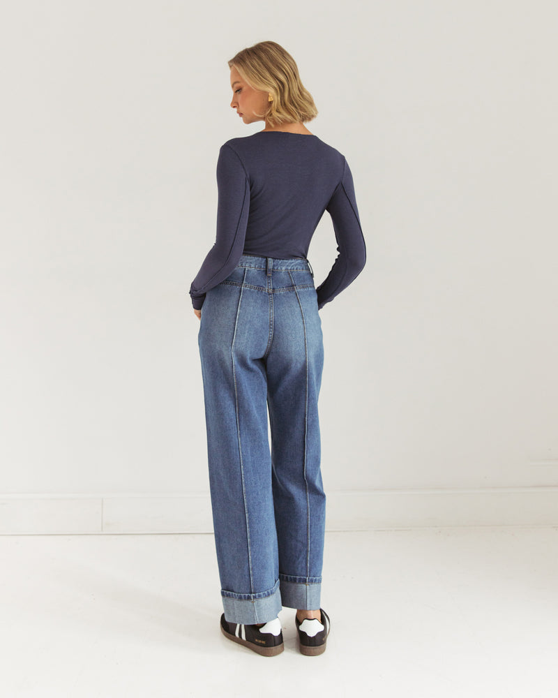 Nora Long Sleeve Top - Navy