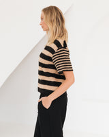 Vanessa Stripe Knit Tee - Black/Oatmeal