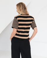 Vanessa Stripe Knit Tee - Black/Oatmeal