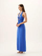 Sawyer Cupro Halter Dress- LAPIS